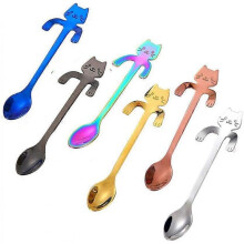 Cat Spoon Coffee Tea Spoon Set, Stainless Steel Hanging Cup for Dessert Drink Mixing Milkshake (Multicolor)