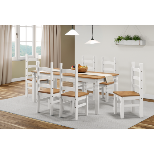 Mercers Furniture Corona White 6'0" Dining Table & 6 Chairs Set Solid Wood Pine Wooden