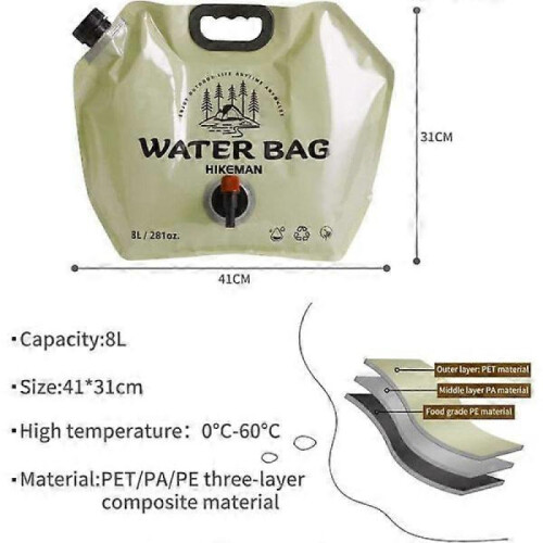 Camping Water Container - Foldable Water Storage Bag with Faucet, 8L Drinking Water Container 1