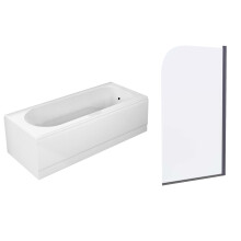 Nes Home 1700mm Round Bath With Legs & Curved Black Frame Bath Screen