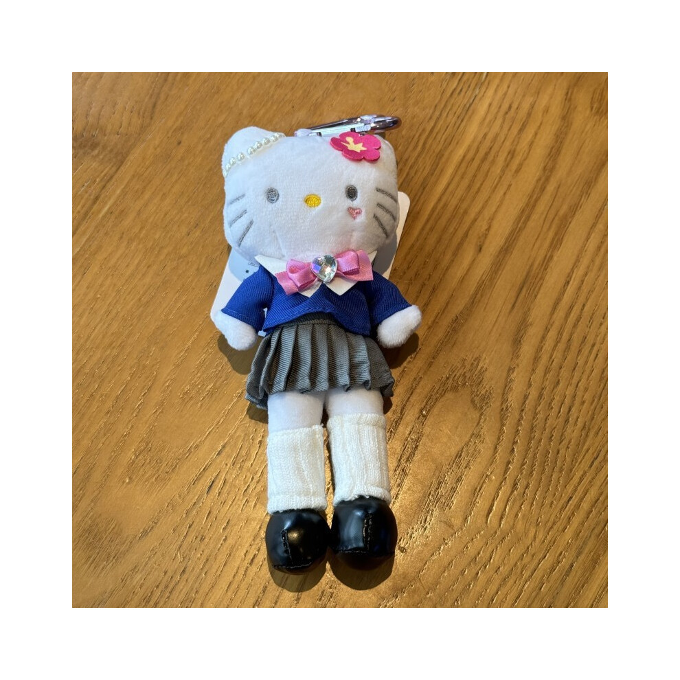 (Pink Dress )Porte-clés Hello Kitty dessin animé avec jambes longues jupe rose avec peau design noir