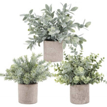 3pcs Mini Potted Fake Plants Artificial Plastic Eucalyptus Plants for Home Office Desk Room Decoration