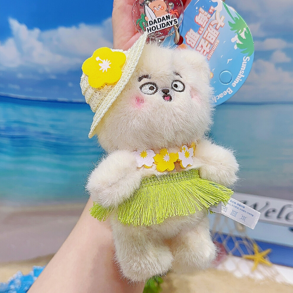 (Grass Skirt )Porte-clés peluche thème plage ours audacieux avec chapeau de paille et jupe pour transport quotidien