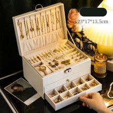 (Three Floors White) Jewelry Box Stud Earrings Necklaces Rings Large Capacity Storage Boxes Accessory