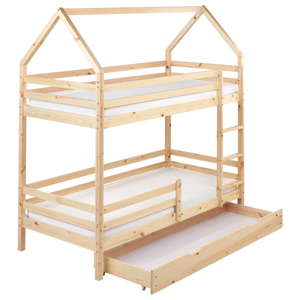 Bunk Bed with Drawers House Pine Wood GIRGOLS 90 x 200 cm (EU Single) with Storage Light Brown