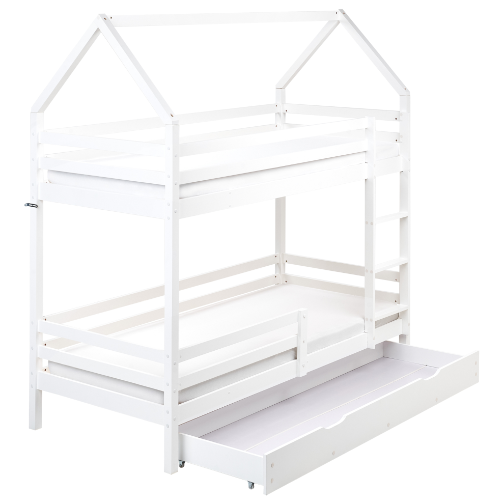 Bunk Bed with Drawers House Pine Wood GIRGOLS 90 x 200 cm (EU Single) with Storage White