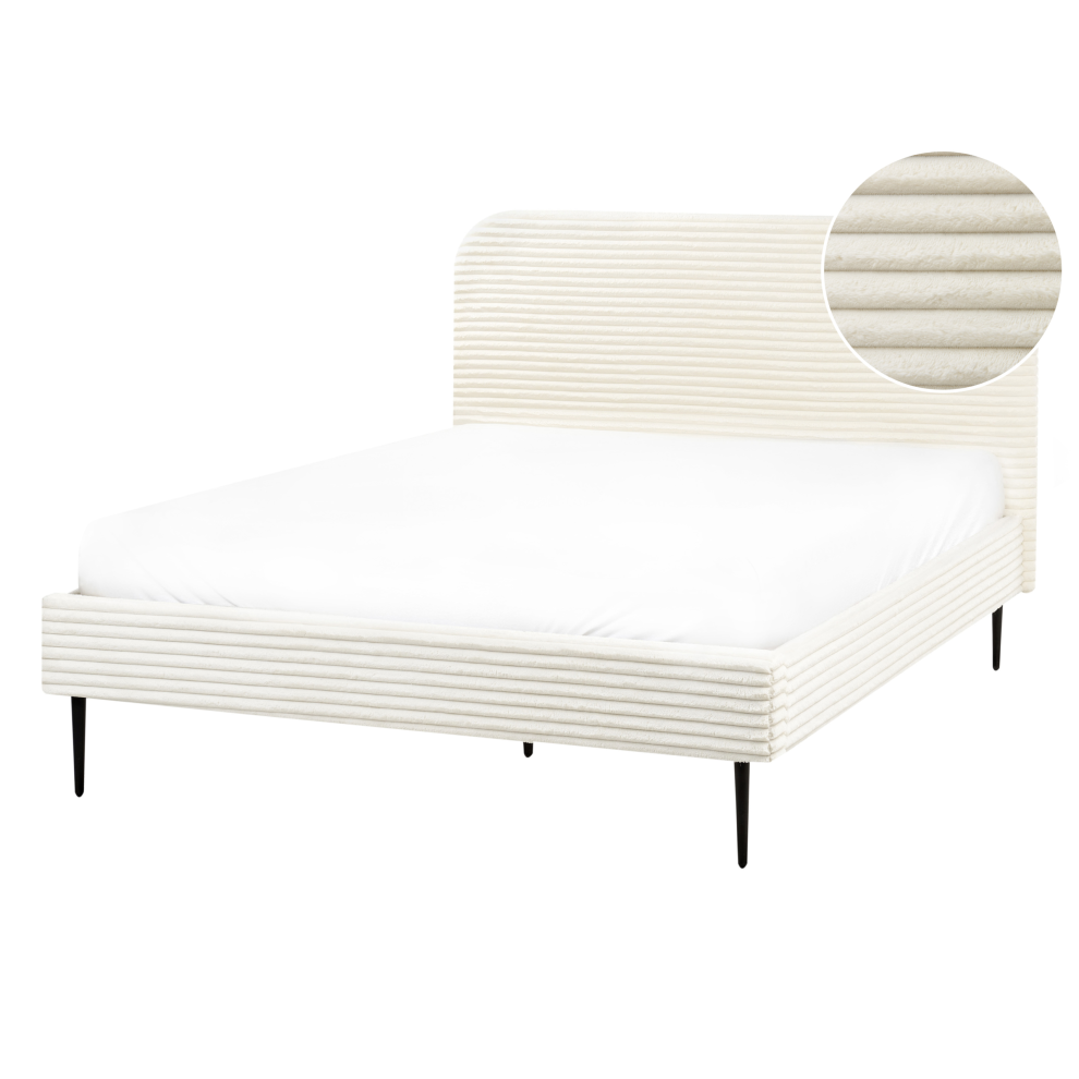 Bed Corduroy FLAYAT 140 x 200 cm (EU Double) Off-White