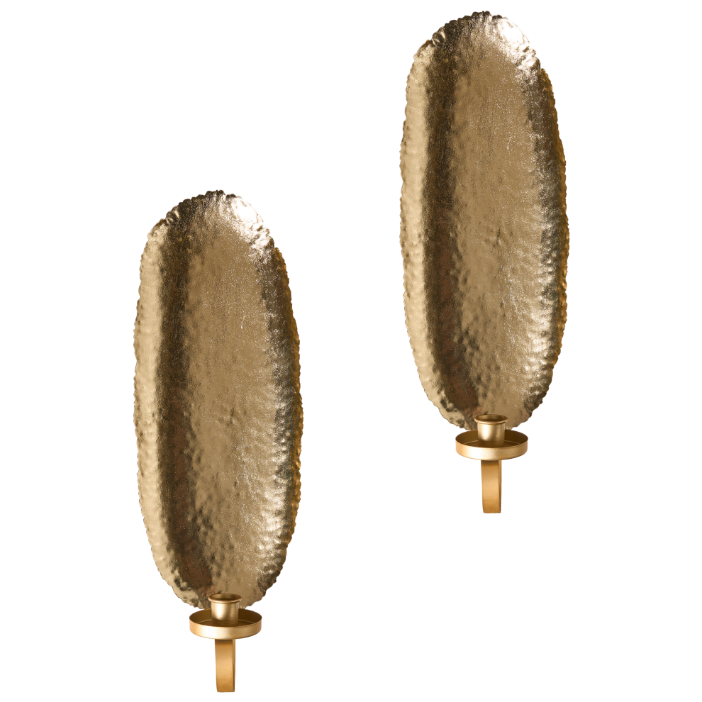Set of 2 Wall Candle Holders FEIJO Metal 44 cm Gold