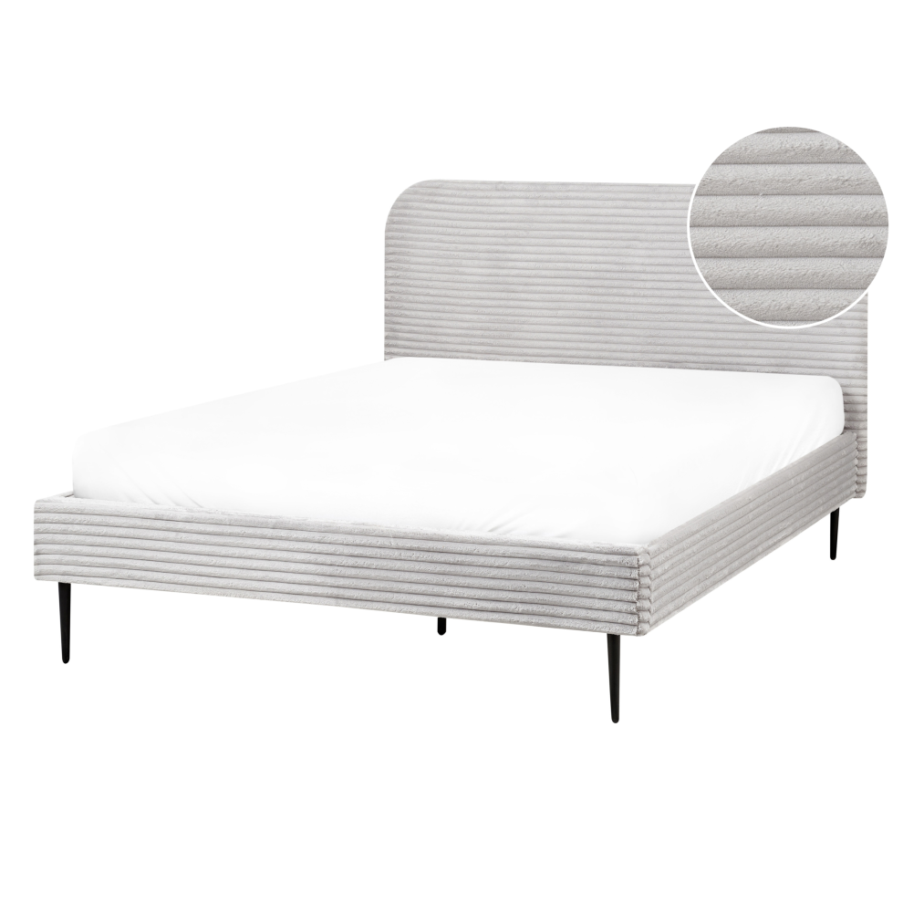 Bed Corduroy FLAYAT 140 x 200 cm (EU Double) Light Grey
