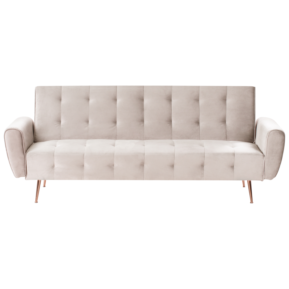 Sofa Bed 3 Seater SELNES Velvet Light Beige