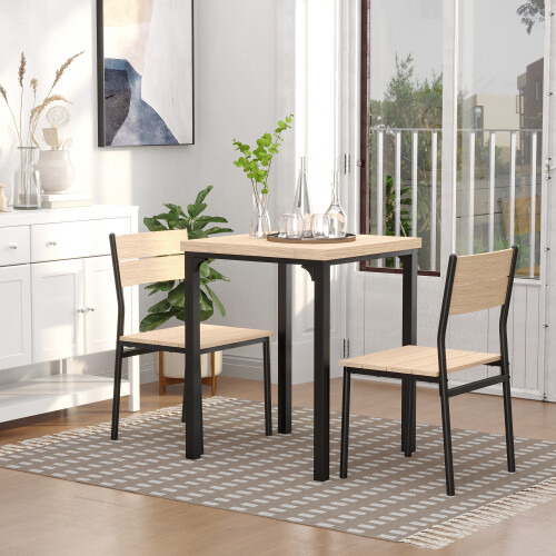Homcom HOMCOM 3 Pcs Compact Dining Table 2 Chairs Set, Light Wood Grain 2