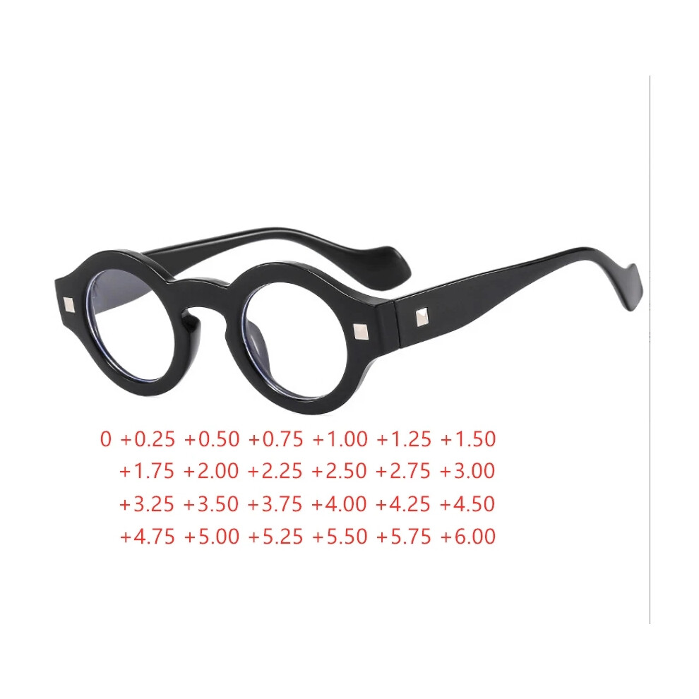 (Black, +5.75 strength) Retro small round frame high definition resin lens reading glasses