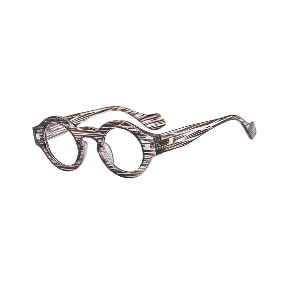(Gray Stripe, +1.75 strength) Retro small round frame high definition resin lens reading glasses