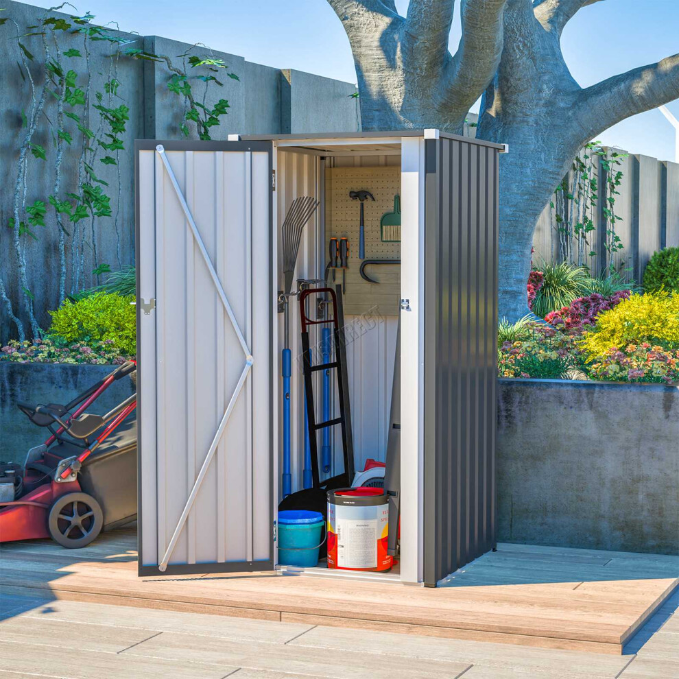 (2.6X2.9FT, Grey) BIRCHTREE Garden Shed Strong Metal Pent Roof Outdoor Storage Free Foundation New