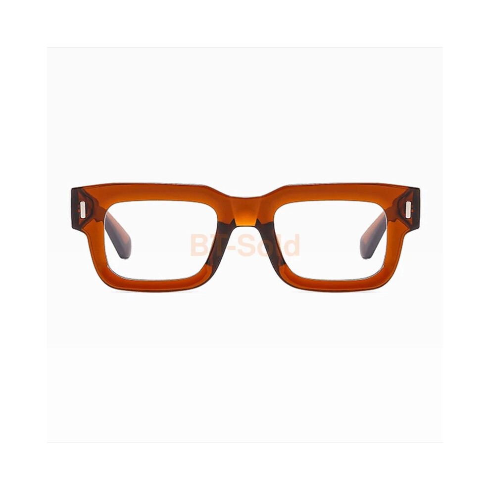 (Brown, +5.50 strength) Thick Frames Blue Light Blocking Reading Glasses Clear Lens Square Glasses