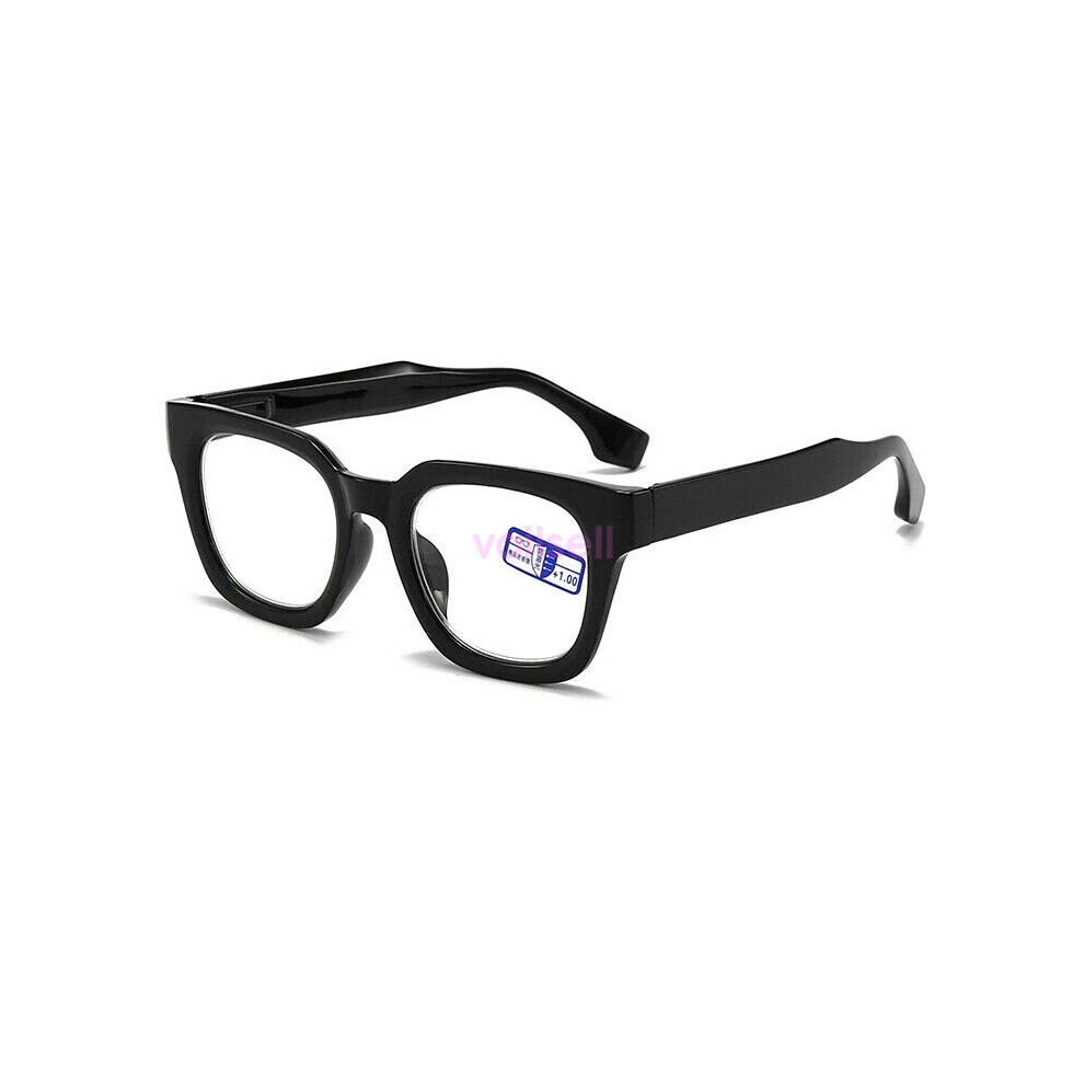 (Black, +2.50 strength) Large-frame fashionable anti-blue light reading glasses spring hinges-image-OPC-PHGFSVB-NEW