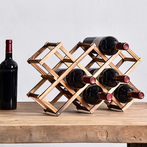 Living And Home (Brown) Wooden 10 Bottles Folding Stand Rack Storage Wine Bottle Display Kitchen