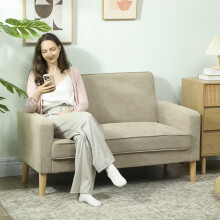 HOMCOM 2 Seater Sofa, Velvet-Feel Upholstered Loveseat for Small Space, Beige