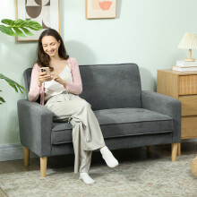 HOMCOM 2 Seater Sofa, Velvet-Feel Upholstered Loveseat for Small Space, Grey