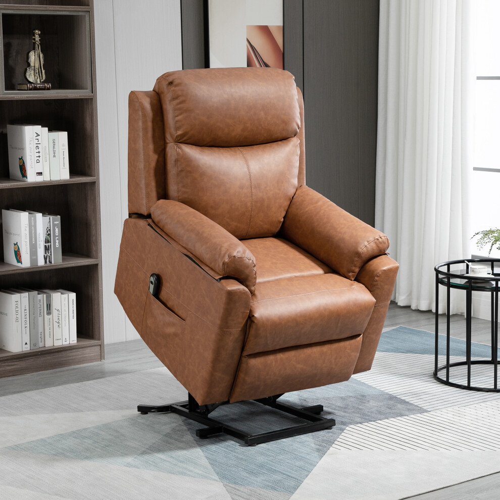 HOMCOM Power Lift Chair Electric Riser Armchair with Remote Control, Brown