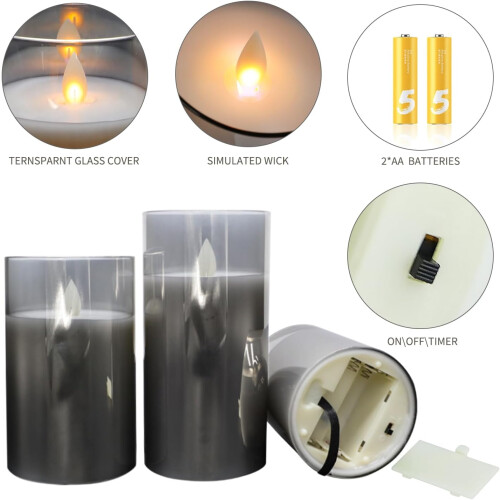 Electric Remote Control Candle Flickering Silver Gray 2
