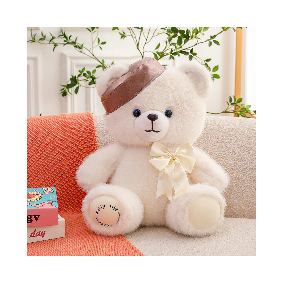 (White,32cm )Peluche ours en peluche nœud béret poupée pour enfants cadeau d'anniversaire collectionneurs et