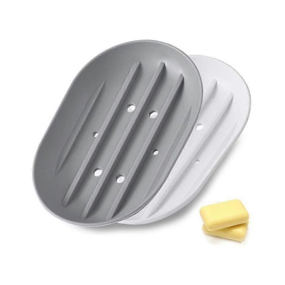 (Blanc + Gris) 2 Paquets de Porte-Savon en Silicone avec tuyau d'écoulement, Porte-Savon Antidérapant, Douche/Salle de Bain/Cuisine