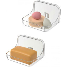 Soap Dish Holder,2 Pack Shower Soap Sponge Holder,Wall Mounted Self Adhesive Storage for Kitchen and Bathroom,Clear PET