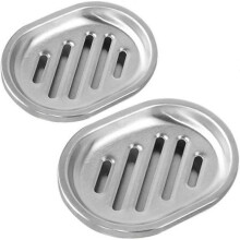 2 Pack Soap Dish, Stainless Steel Soap Holder Drainer Double Layers Sponges Storage Tray Plate for Bathroom and Kitchen