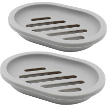 2-Pack Soap Dish with Drain, Soap Holder, Soap Saver, Easy Cleaning, Dry, Stop Mushy Soap (Gray)