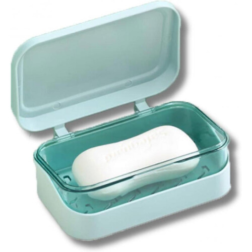 Soap Box with Removable Drainer and Lid, 2 Layers Rectangular Soap Dish Container, Travel Leakproof Holder Soap Dish Soap Case
