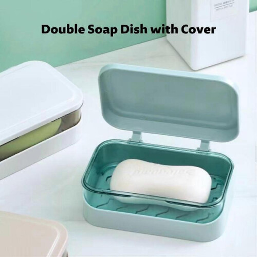 Soap Box with Removable Drainer and Lid, 2 Layers Rectangular Soap Dish Container, Travel Leakproof Holder Soap Dish Soap Case 1