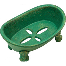 Decorative Bathtub Shaped Cast Iron Soap Dish Holder, Heavy Duty Hand Soap Tray for Kitchen/Bathroom(Green)