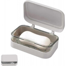 Soap Box with Removable Lid and Drainer, 1Pc Travel Leakproof Soap Case Container Holder Soap Dish(Beige)