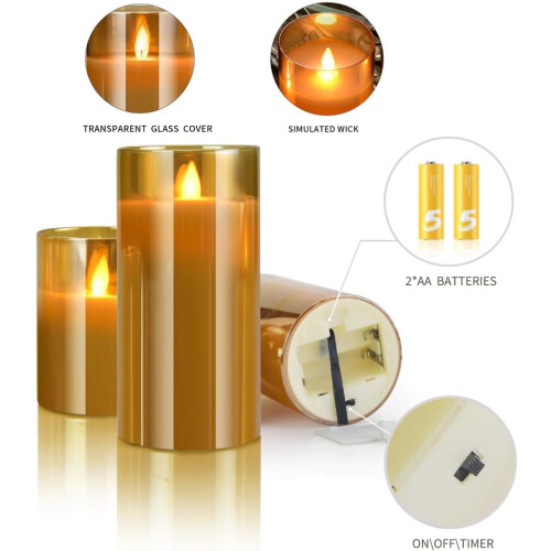 Flameless Flickering Candles,3 Pack LED Candles Battery Operated 1