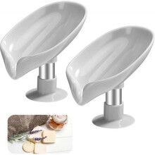 2pcs Gray Leaf Shaped Soap Dish Leaf Shaped Soap Holders with Suction Cup Plastic Sponge Soap Box No Drilling for Bathroom, Kitchen