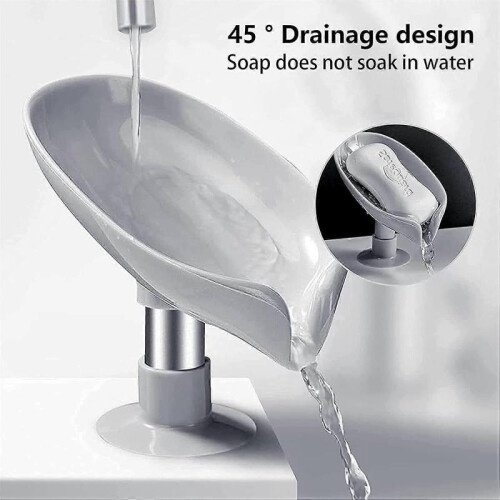2pcs Gray Leaf Shaped Soap Dish Leaf Shaped Soap Holders with Suction Cup Plastic Sponge Soap Box No Drilling for Bathroom, Kitchen 2