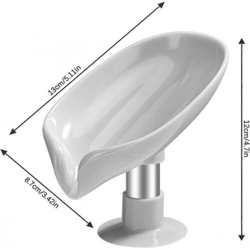 2pcs Gray Leaf Shaped Soap Dish Leaf Shaped Soap Holders with Suction Cup Plastic Sponge Soap Box No Drilling for Bathroom, Kitchen 1