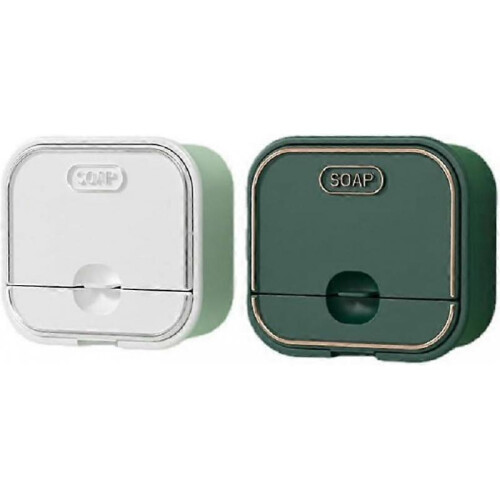 Soap Dish Holder, 2pcs Plastic Rectangular Soap Box, Wall Mounted Self Adhesive Storage for Kitchen and Bathroom, Pack of 2