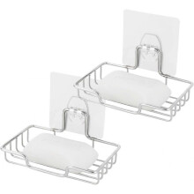 2pcs Soap Dishes Wall Mounted Self Draining - Self Adhesive Soap Holder Stainless Steel Soap(One Layer with 2 Patches)