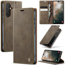 (Brown) Retro Leather Wallet Case for Samsung Galaxy A26 Rfid Blocking Adjustable Kickstand Shockproof Protection