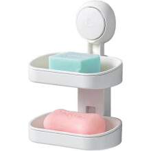 Double Layer Soap Dish Vacuum Suction Cup Soap Holder with Drain Soap Saver Tray Bar Soap Sponge Holder for Shower, Bathroom