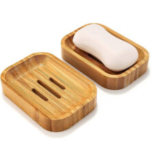 Pack of 2 Natural Wood Bamboo Soap Dish Holder for Bathroom Kitchen Sponges Accessories Storage