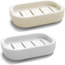 2Pcs Soap Dish, Soap Holder, Portable Shower Soap Box, Non-slip, Dry, Suitable for Bathroom, Kitchen,Easy Cleaning(White & Grey)