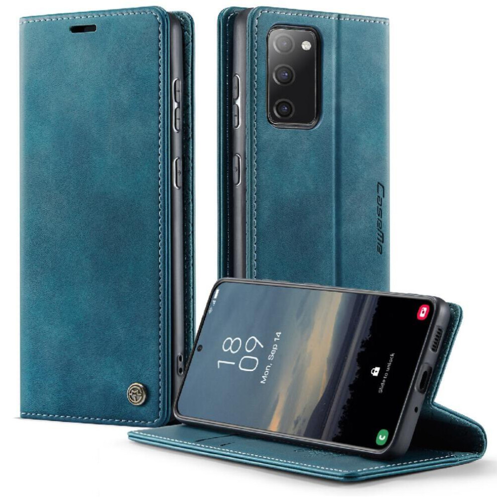 (Blue) Retro Leather Wallet Case For Samsung Galaxy S20 Fe Rfid Blocking Adjustable Kickstand Shockproof Protection Blue 764563544158