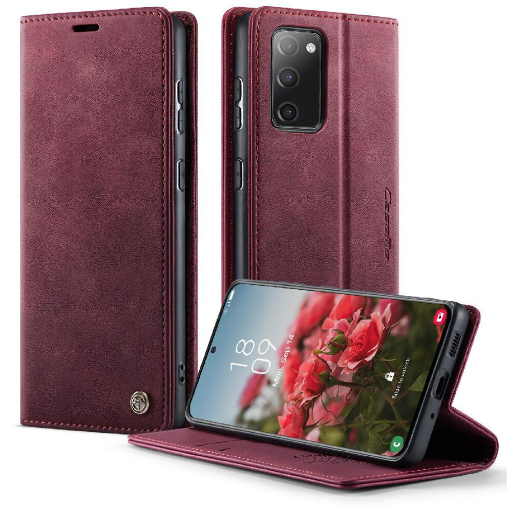 (Red) Retro Leather Wallet Case For Samsung Galaxy S20 Fe Rfid Blocking Adjustable Kickstand Shockproof Protection Red 764563544134