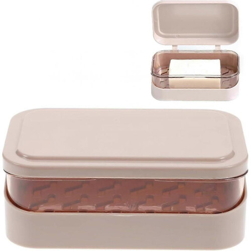 Soap Box, 1 Pc Plastic Soap Box with Lid & Removable Drainer, 2 Layers Rectangular Soap Dish Container(Pink)