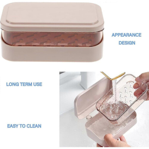 Soap Box, 1 Pc Plastic Soap Box with Lid & Removable Drainer, 2 Layers Rectangular Soap Dish Container(Pink) 1