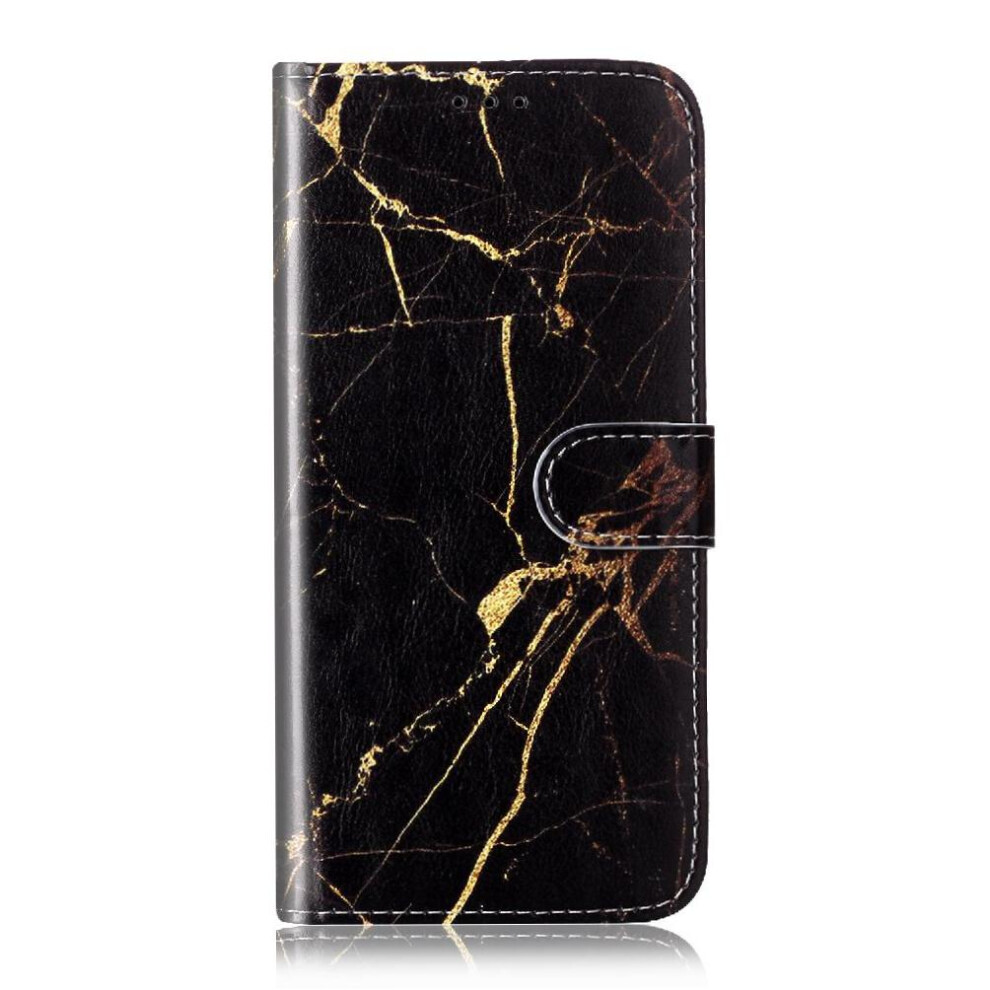 (Black) Flip Case For Iphone 16 Pu Leather Wallet Magnetic Card Slots Holder Marble Pattern Full Protection Black 764563544424