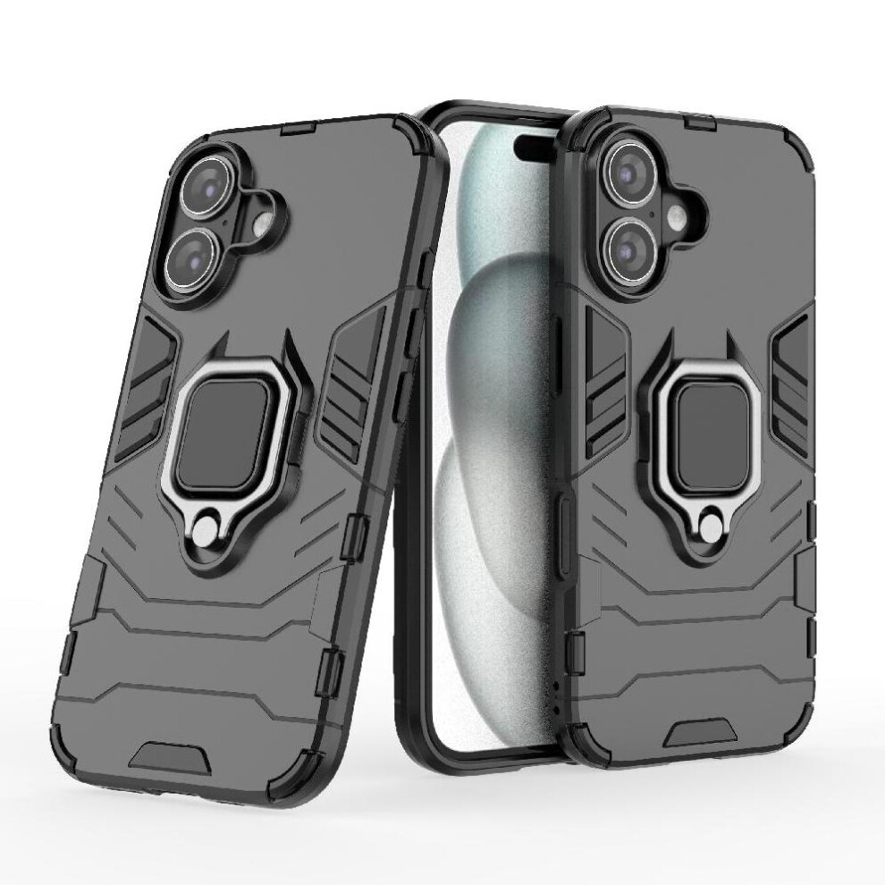 (Black) Case For Iphone 16 Military Drop Protection 360Rotating Ring Kickstand Shockproof Cover Black 764563544622